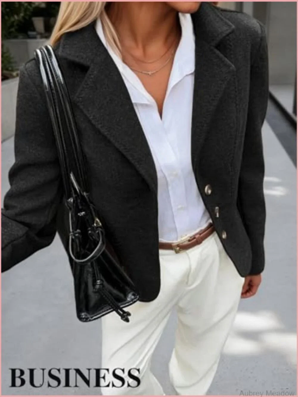Cropped Tweed Blazer Jacket - Notch Lapel Business Casual